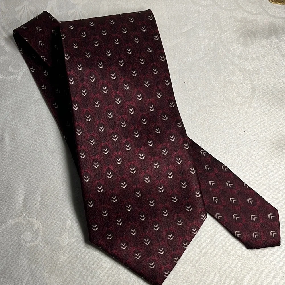 Pierre Cardin Red and White Geometric Silk Tie